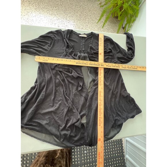 Pebble and Stone Waterfall Cardigan Women 1X Black Mixed Media Chiffon Classic - Picture 4 of 9